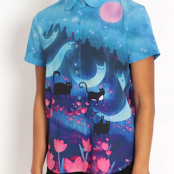 Blackmilk “Kitty Parade Cute As A Button Shirt”
Size 12 Aust/8 US NWT Cats Ghost - Picture 5 of 14